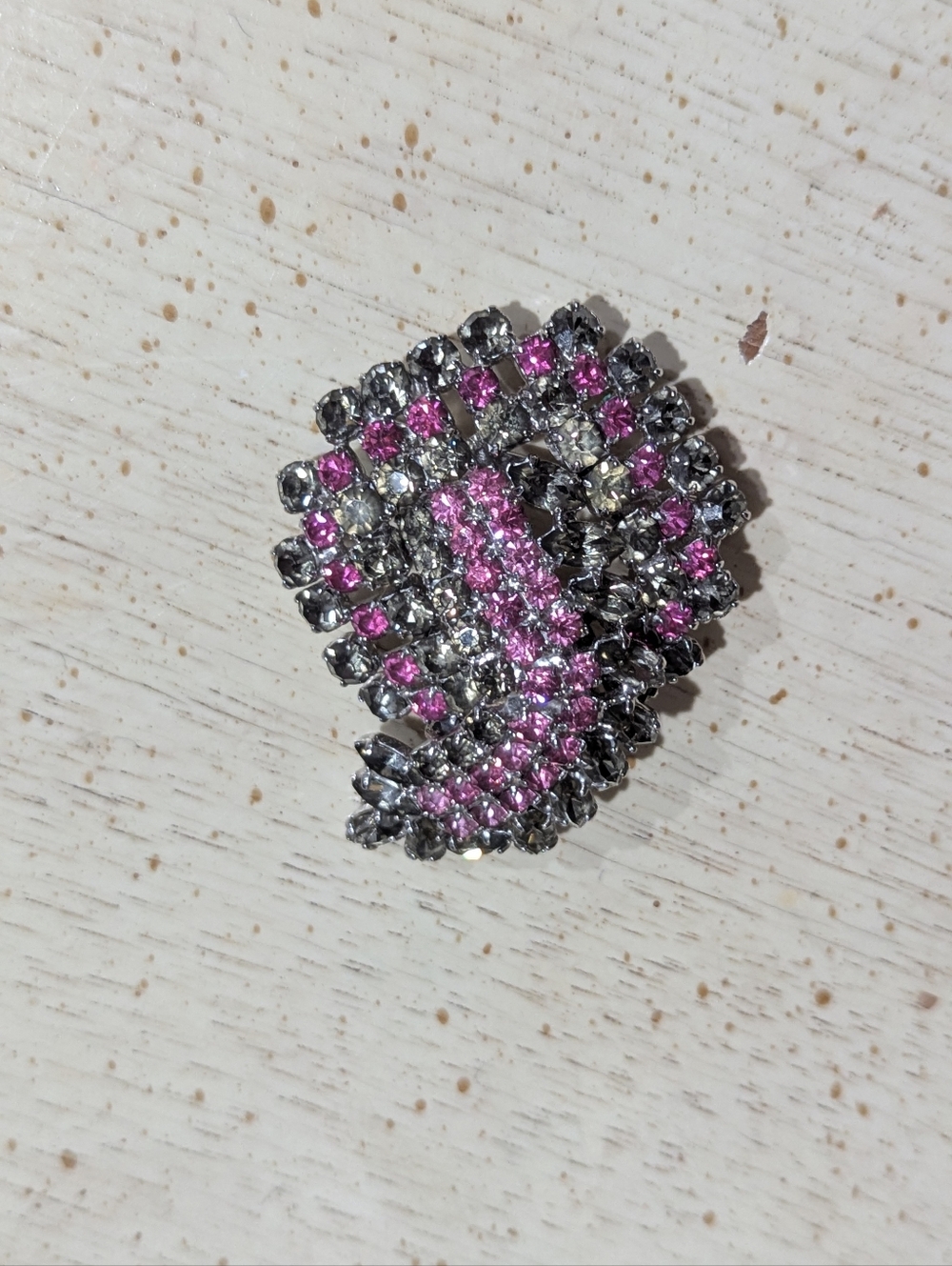 Vintage Pink, Grey and Silver Crystal Statement Brooch - Women Jewelry